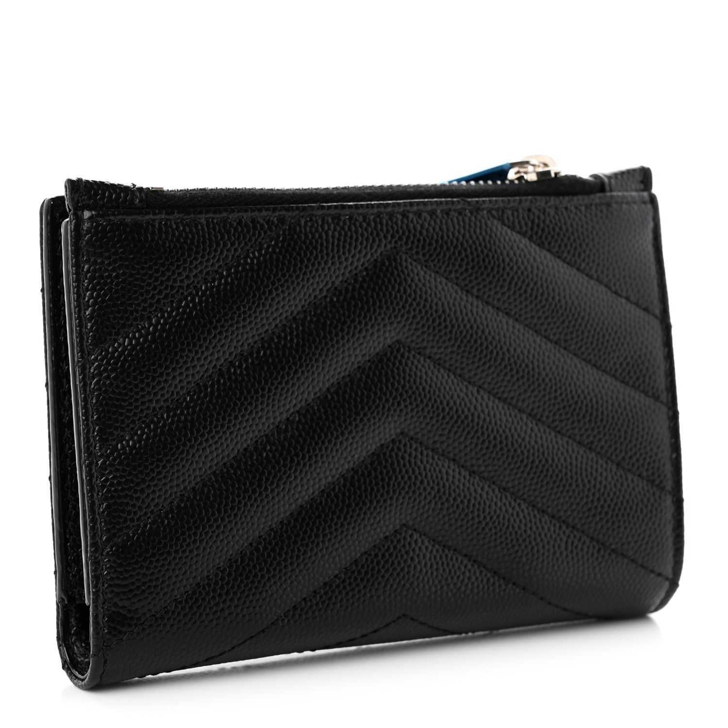 Saint Laurent Grain De Poudre Matelasse Chevron Monogram Zipped Two-Part Wallet Black 3 of 6