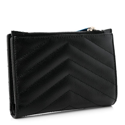 Saint Laurent Grain De Poudre Matelasse Chevron Monogram Zipped Two-Part Wallet Black 3 of 6