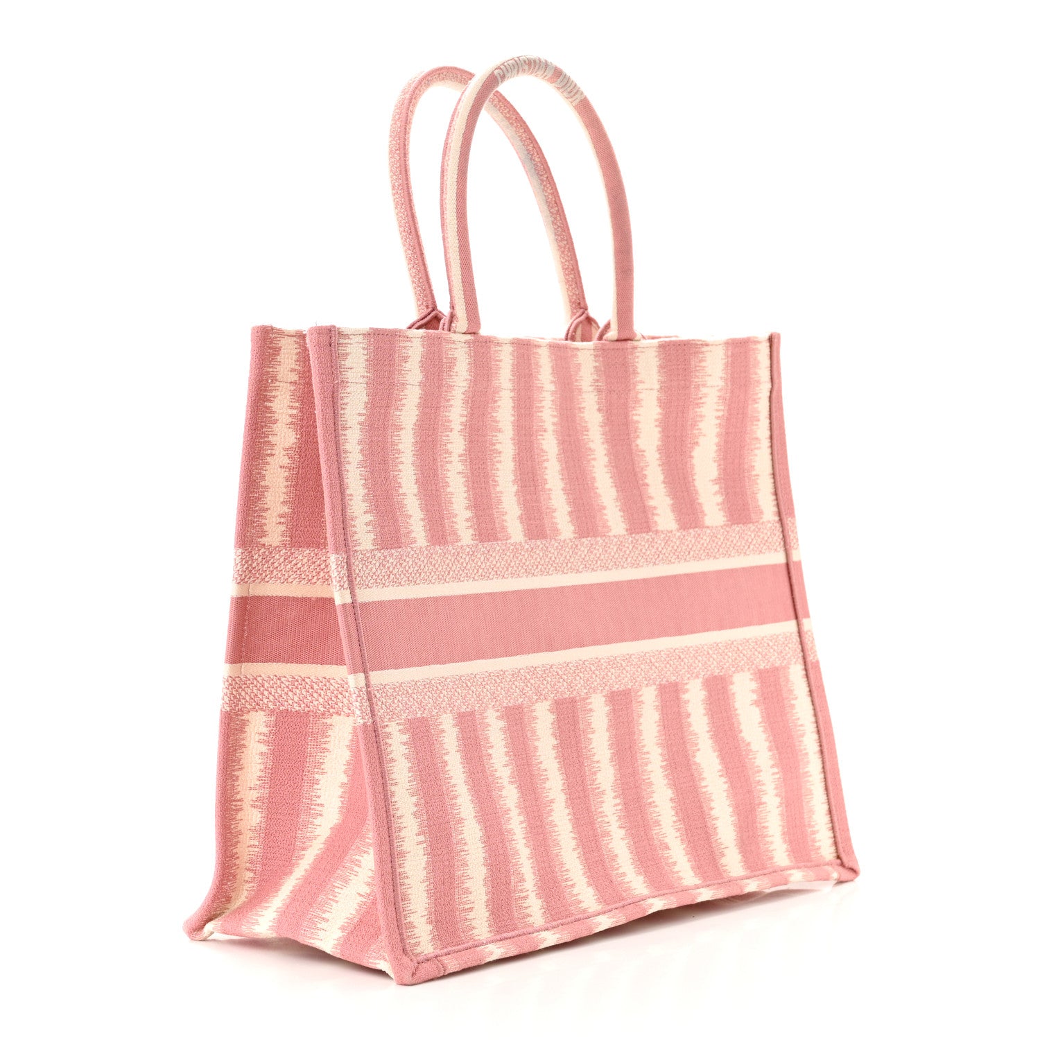 Christian Dior Canvas Embroidered Large Striped Book Tote Pink 3 of 12