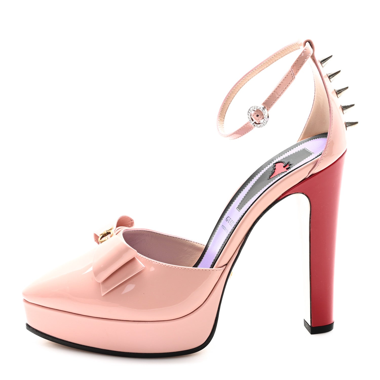 Gucci Patent Crystal GG Bow Sadie Spike Ankle Strap d'Orsay Platform High Heel Pumps 38.5 Perfect Pink 1 of 10