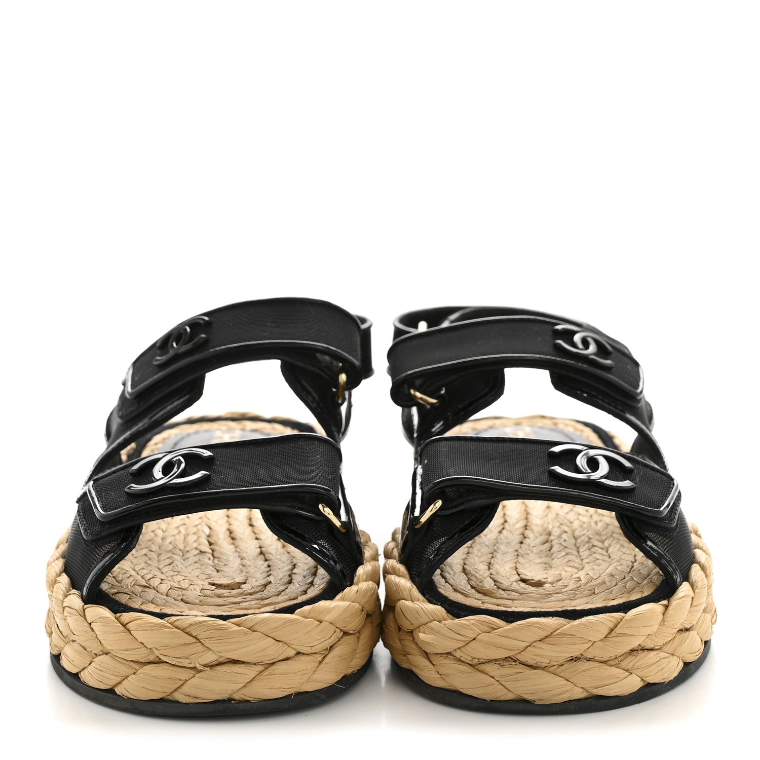 Chanel Mesh Patent Calfskin Velcro Dad Sandals 36.5 Black 3 of 12