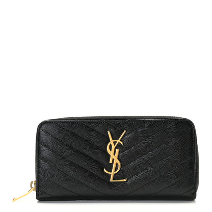 Saint Laurent Grain De Poudre Matelasse Chevron Monogram Zip Around Wallet Black 1 of 8