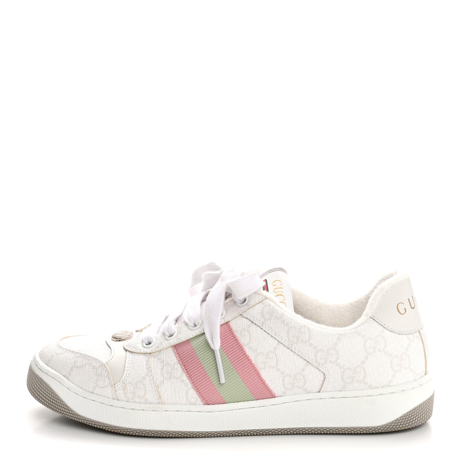 Gucci GG Monogram Web Screener Sneakers 38 White Grey Pink 1 of 10