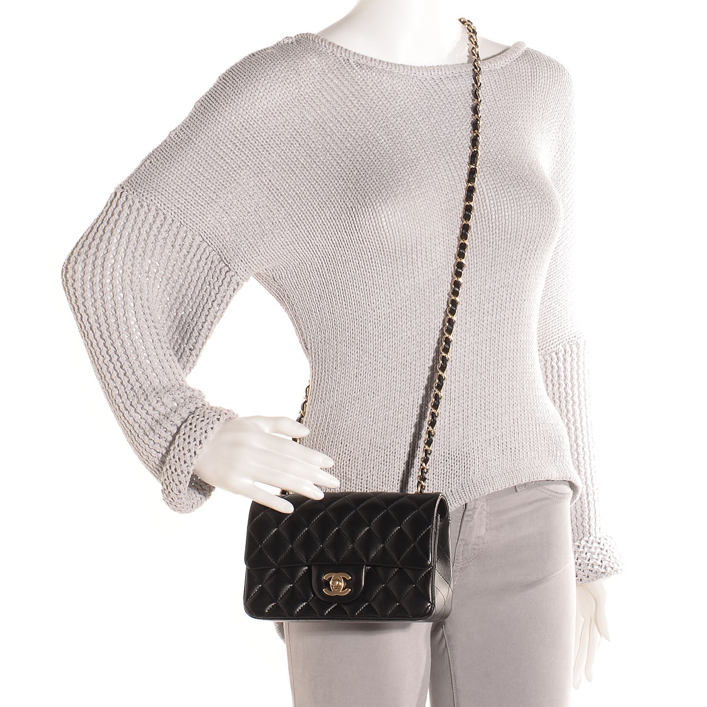 Lambskin Quilted Mini Rectangular Flap Black