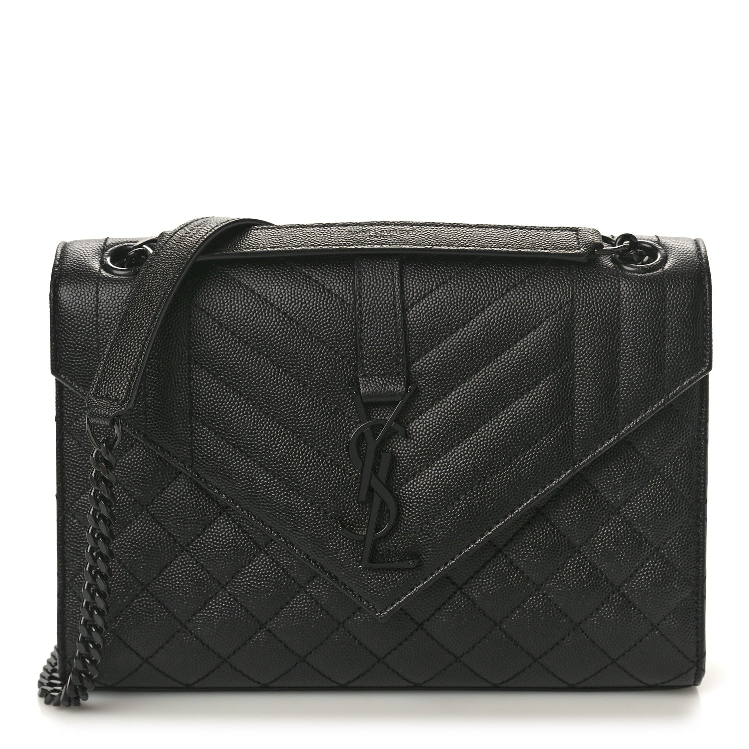 Saint Laurent Grain De Poudre Textured Mixed Matelasse Triquilt Medium Monogram Monochrome Satchel Black 1 of 9