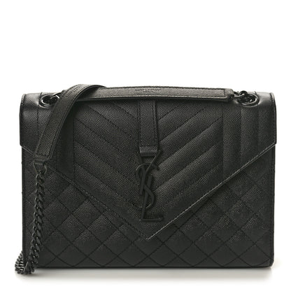Saint Laurent Grain De Poudre Textured Mixed Matelasse Triquilt Medium Monogram Monochrome Satchel Black 1 of 9