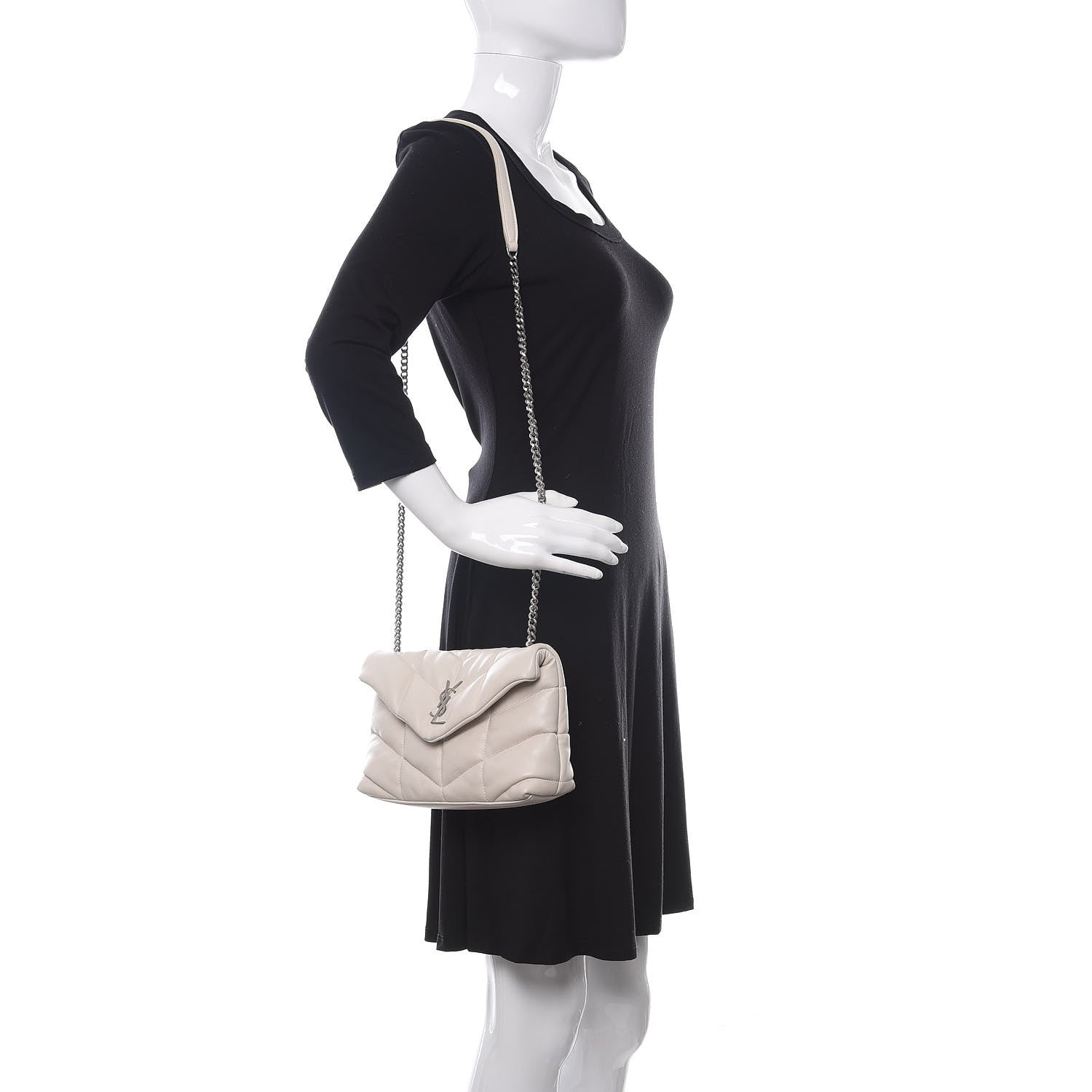 Saint Laurent Lambskin Quilted Toy Loulou Puffer Monogram Chain Satchel Blanc Vintage 2 of 12