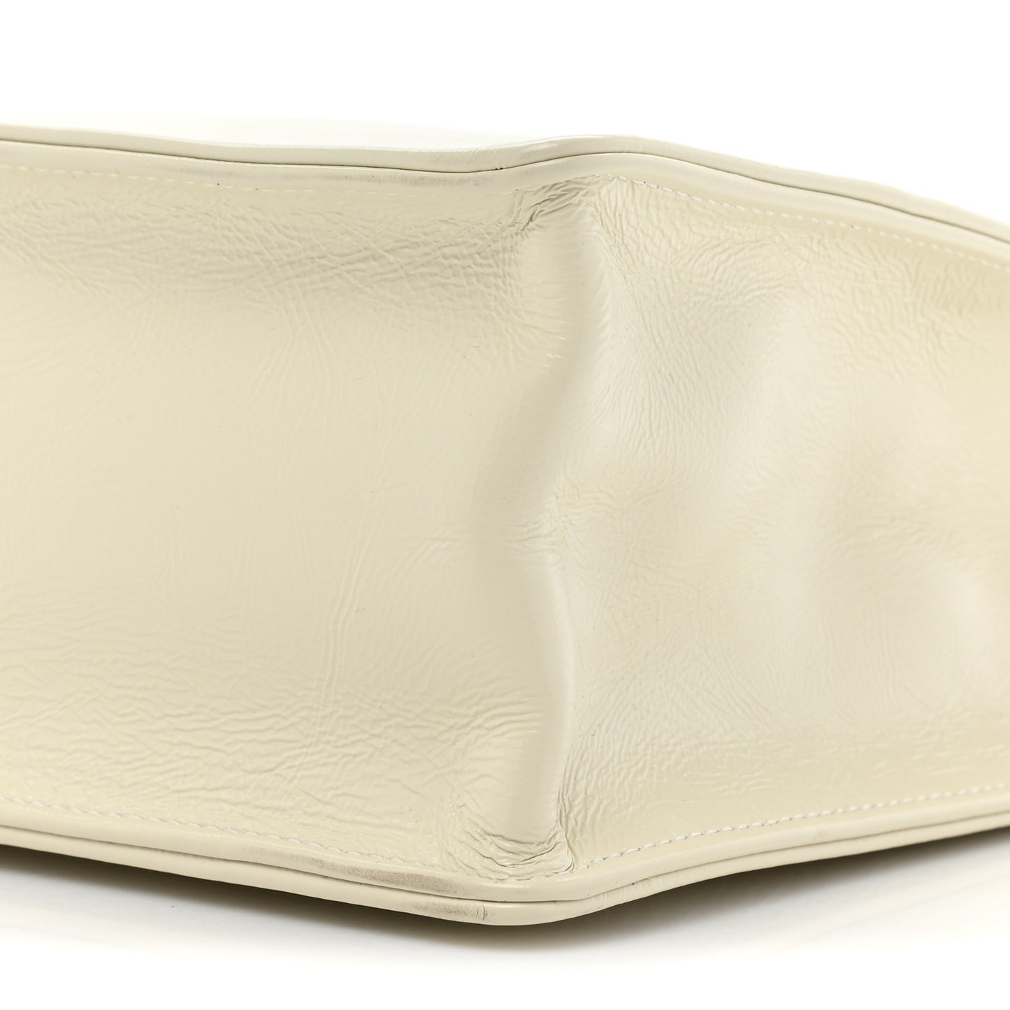 Shiny Aged Calfskin North South Shopping Bag White