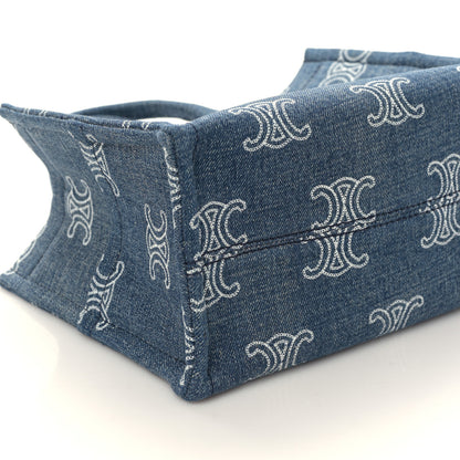 Celine Denim Calfskin Triomphe Print Cabas Blue Tan 8 of 9