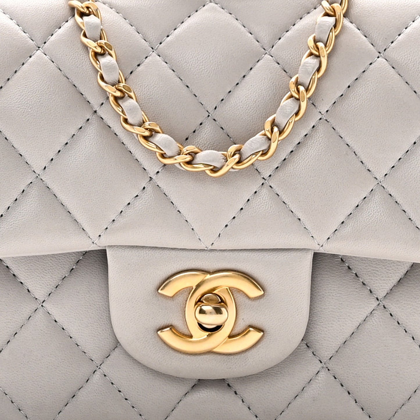 Lambskin Quilted Mini Top Handle Rectangular Flap Grey