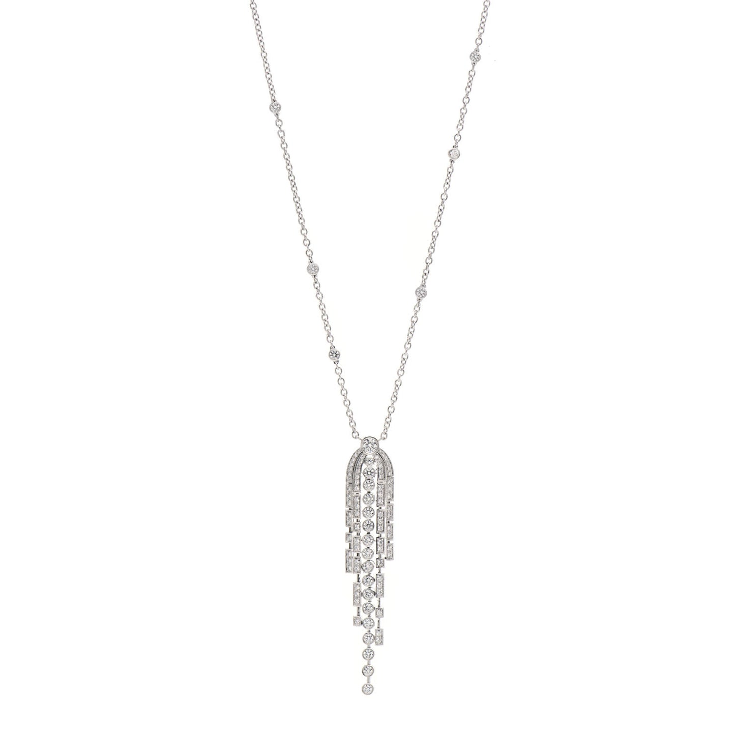 18K White Gold Diamond Fontaine Drop Necklace