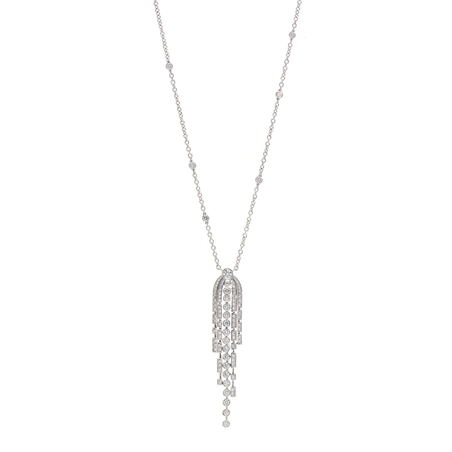 Chanel 18K White Gold Diamond Fontaine Drop Necklace 1 of 5