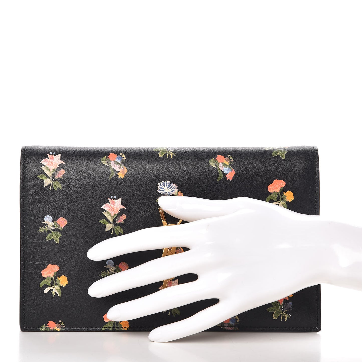 Calfskin Prairie Flower Printed Small Monogram Clutch Black Multicolor