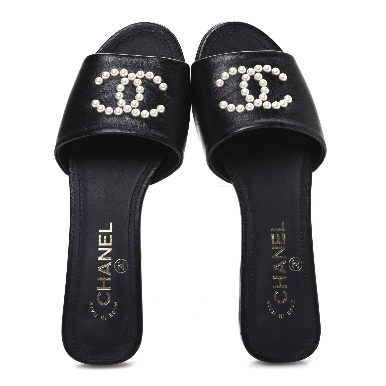 Chanel Lambskin Pearl CC Sandals 37.5 Black 2 of 11