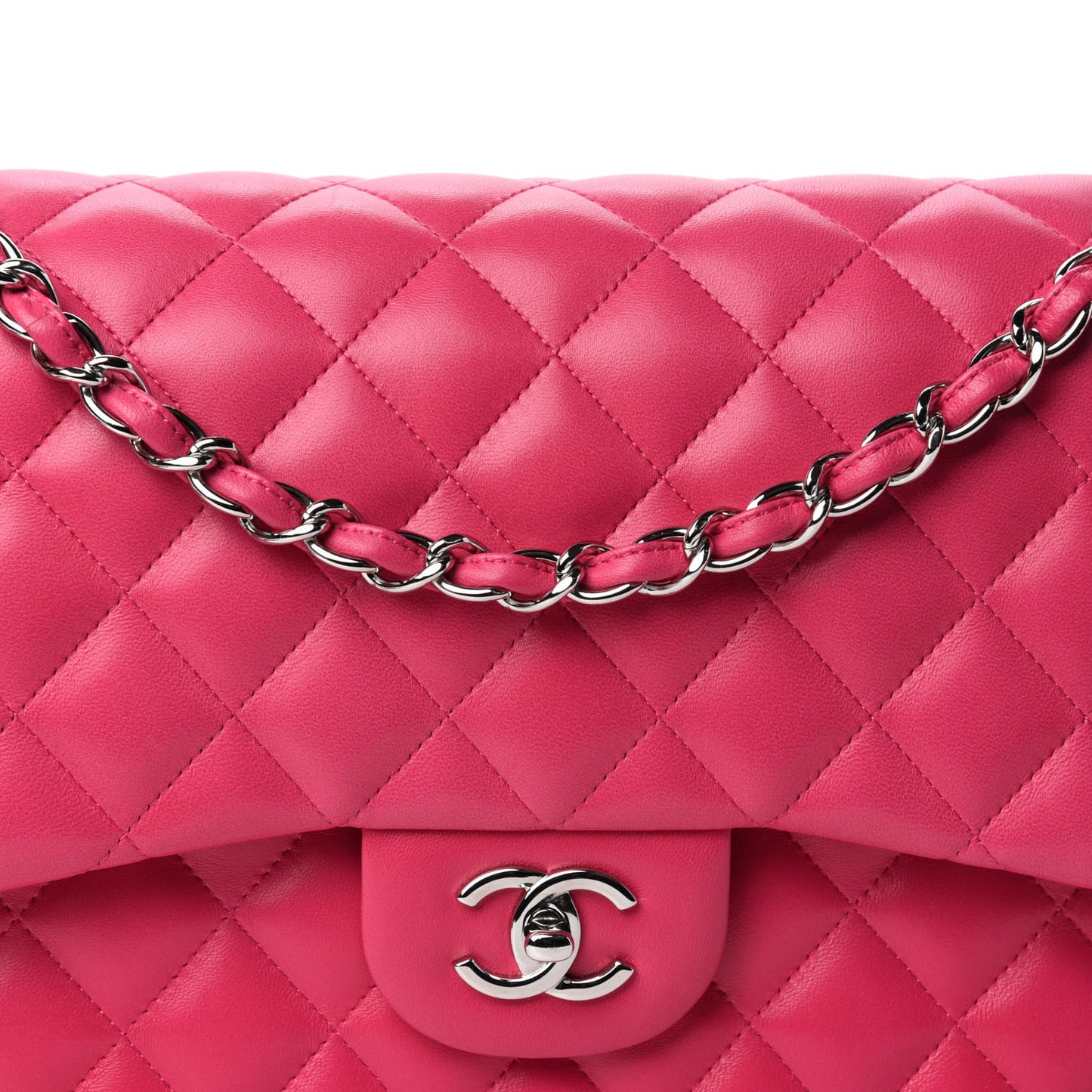 Lambskin Quilted Jumbo Double Flap Dark Pink