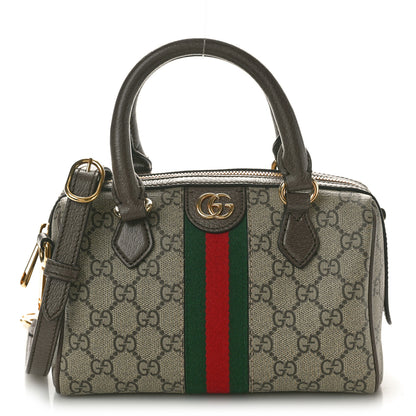 Gucci GG Supreme Monogram Textured Dollar Calfskin Web Mini Ophidia Top Handle Bag Beige Ebony New Acero 1 of 10