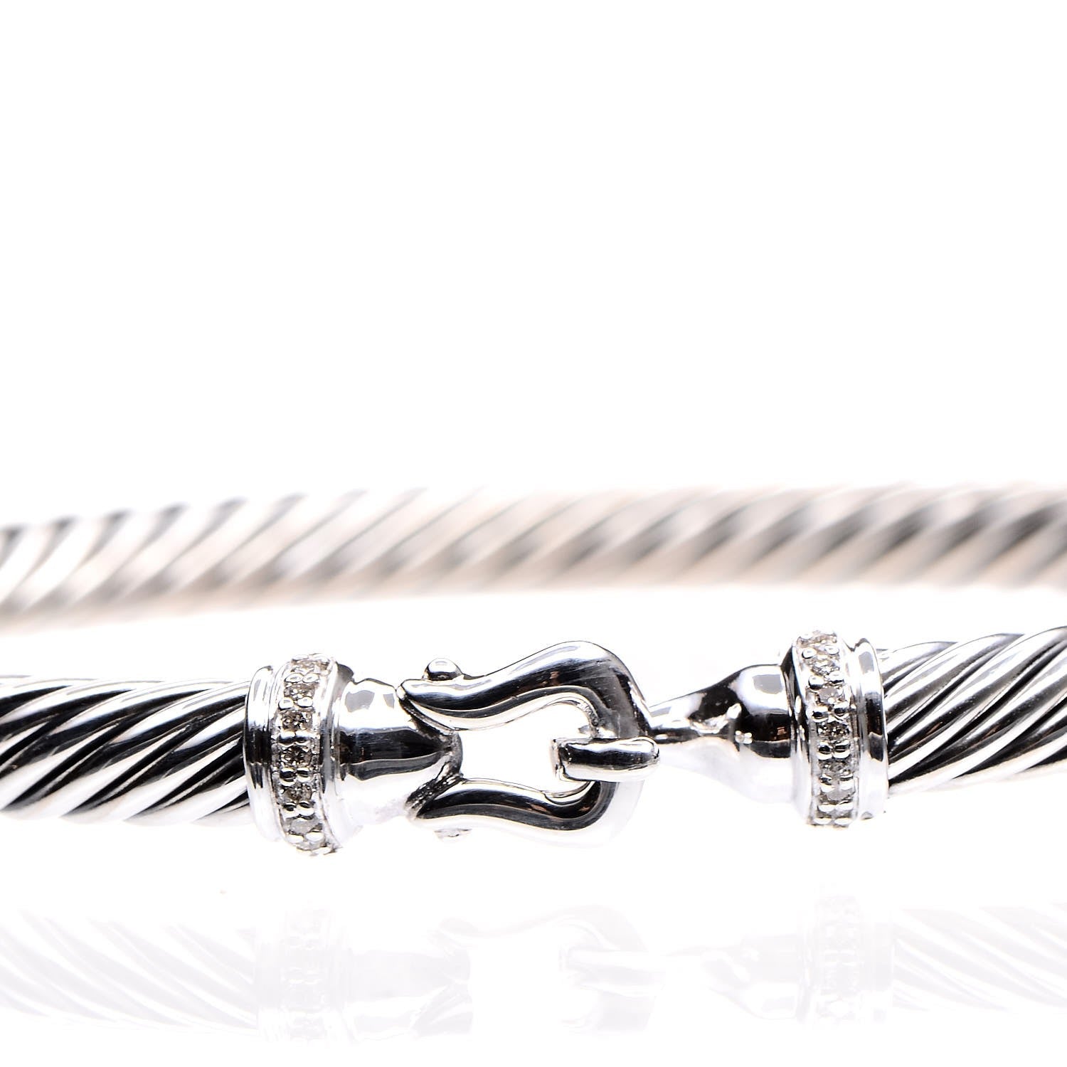 David Yurman Sterling Silver Diamond 5mm Cable Buckle Bracelet 4 of 6