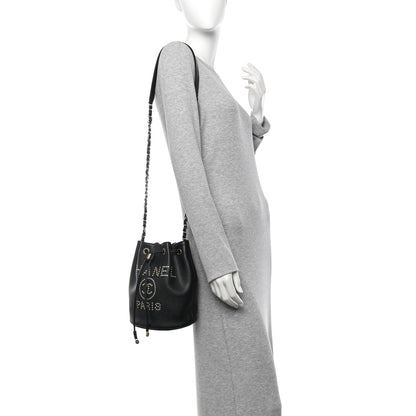 Chanel Caviar Deauville Drawstring Bucket Bag Black 2 of 10