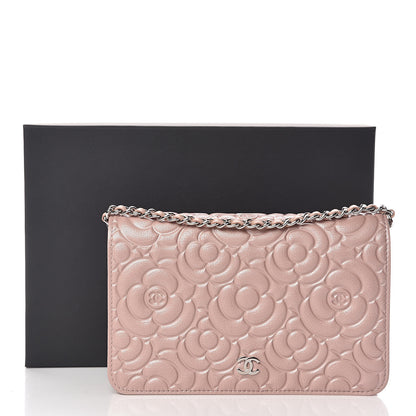 Chanel Goatskin Camellia Embossed Wallet On Chain WOC Light Pink 11 of 11