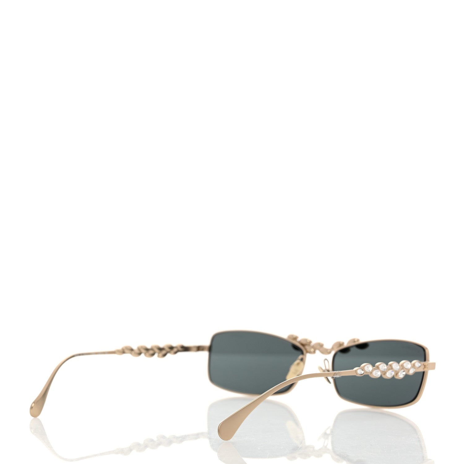 Chanel Metal Crystal Sparkling Wheat Rectangle Sunglasses 71584 Gold 4 of 8