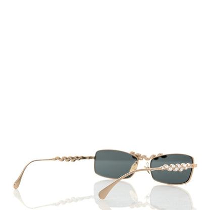 Chanel Metal Crystal Sparkling Wheat Rectangle Sunglasses 71584 Gold 4 of 8