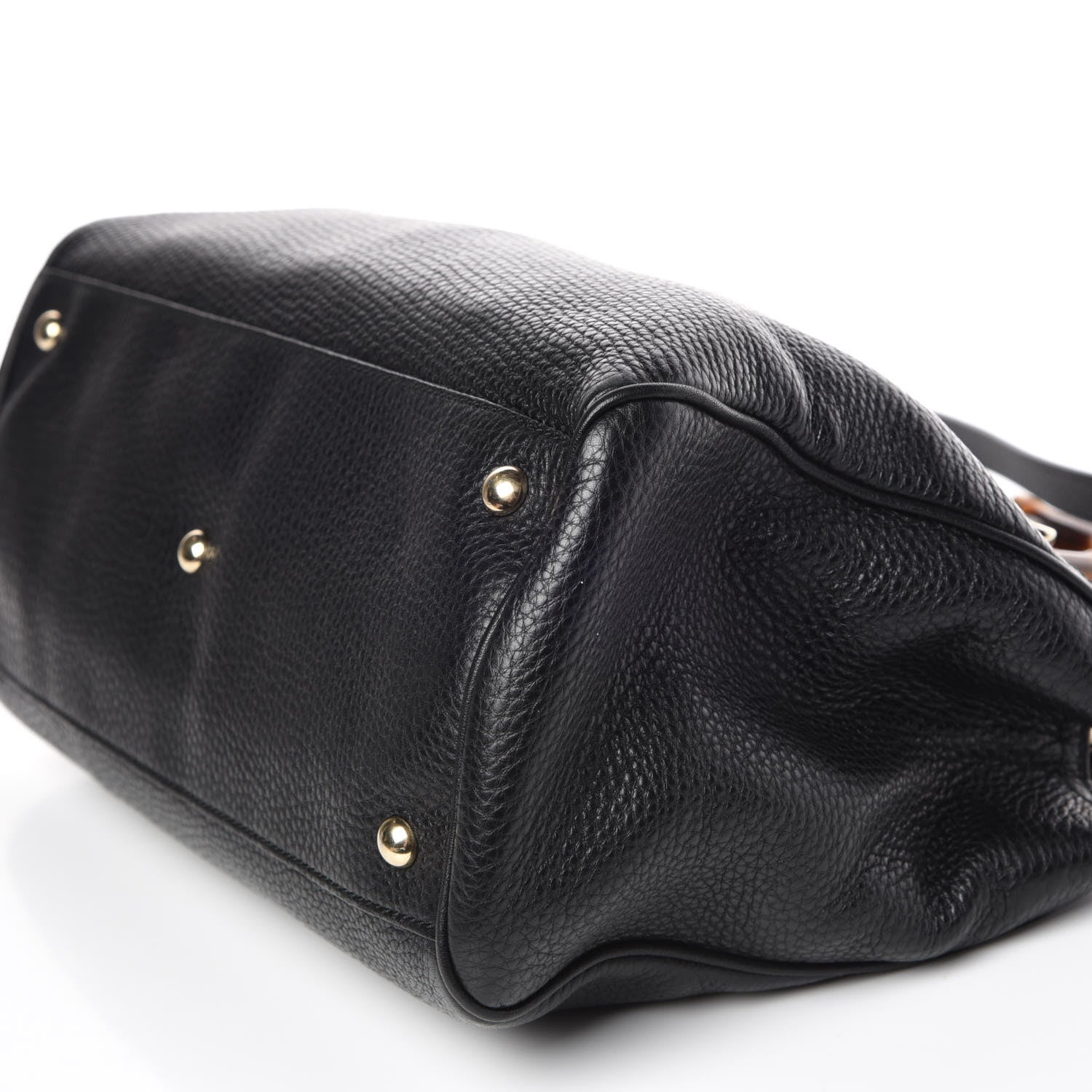 Gucci Pebbled Calfskin Medium Bamboo Shopper Tote Black 7 of 11