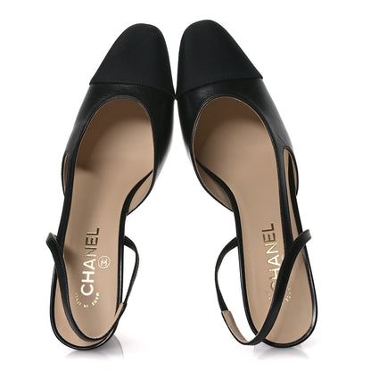 Chanel Goatskin Grosgrain Cap Toe CC Slingback Pumps 41 Black 2 of 9