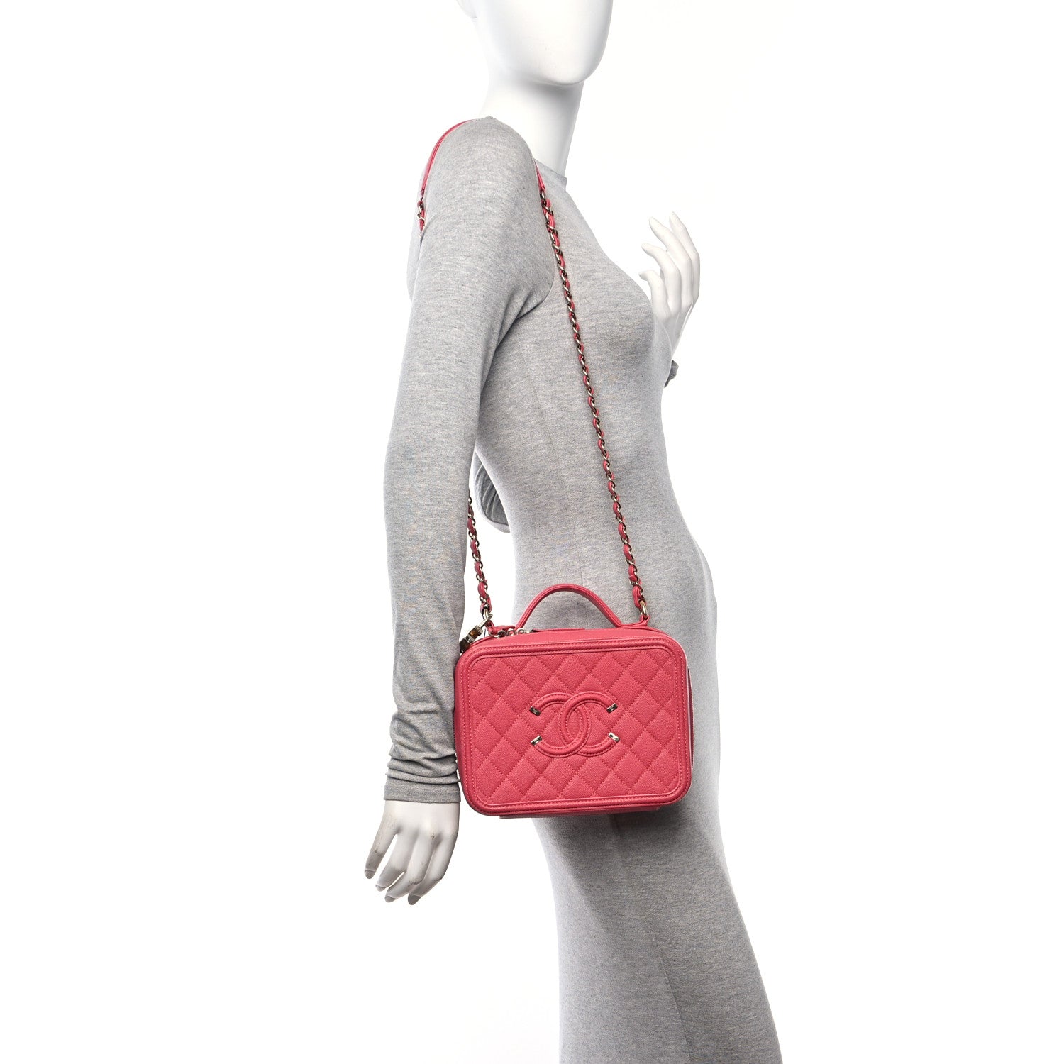 Chanel Caviar Quilted Medium CC Filigree Vanity Case Pink 2 of 12