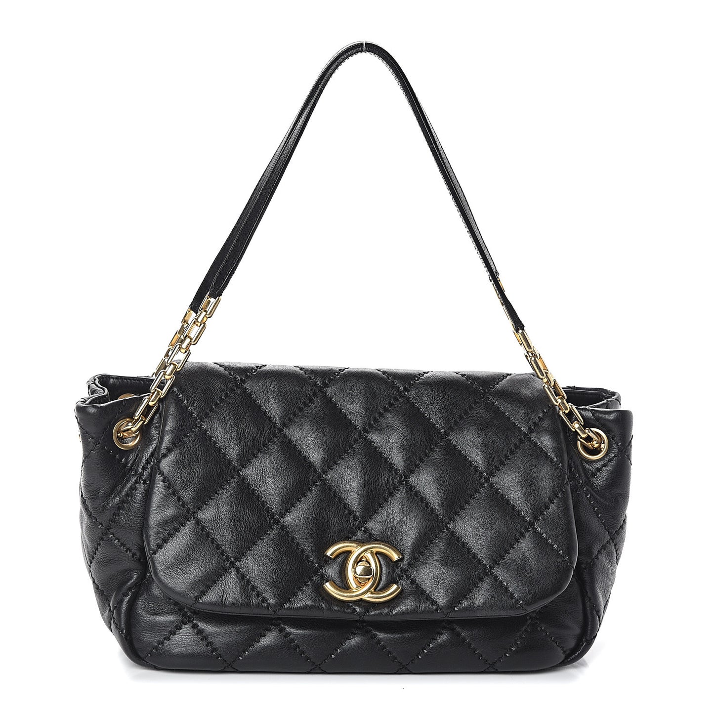 Calfskin Quilted Retro Chain Flap Black