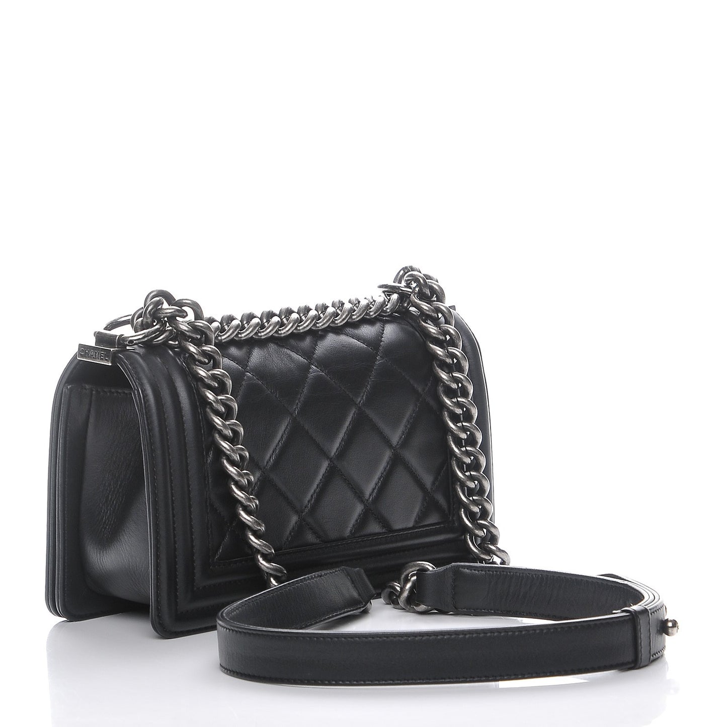 Calfskin Quilted Small Boy Flap Black