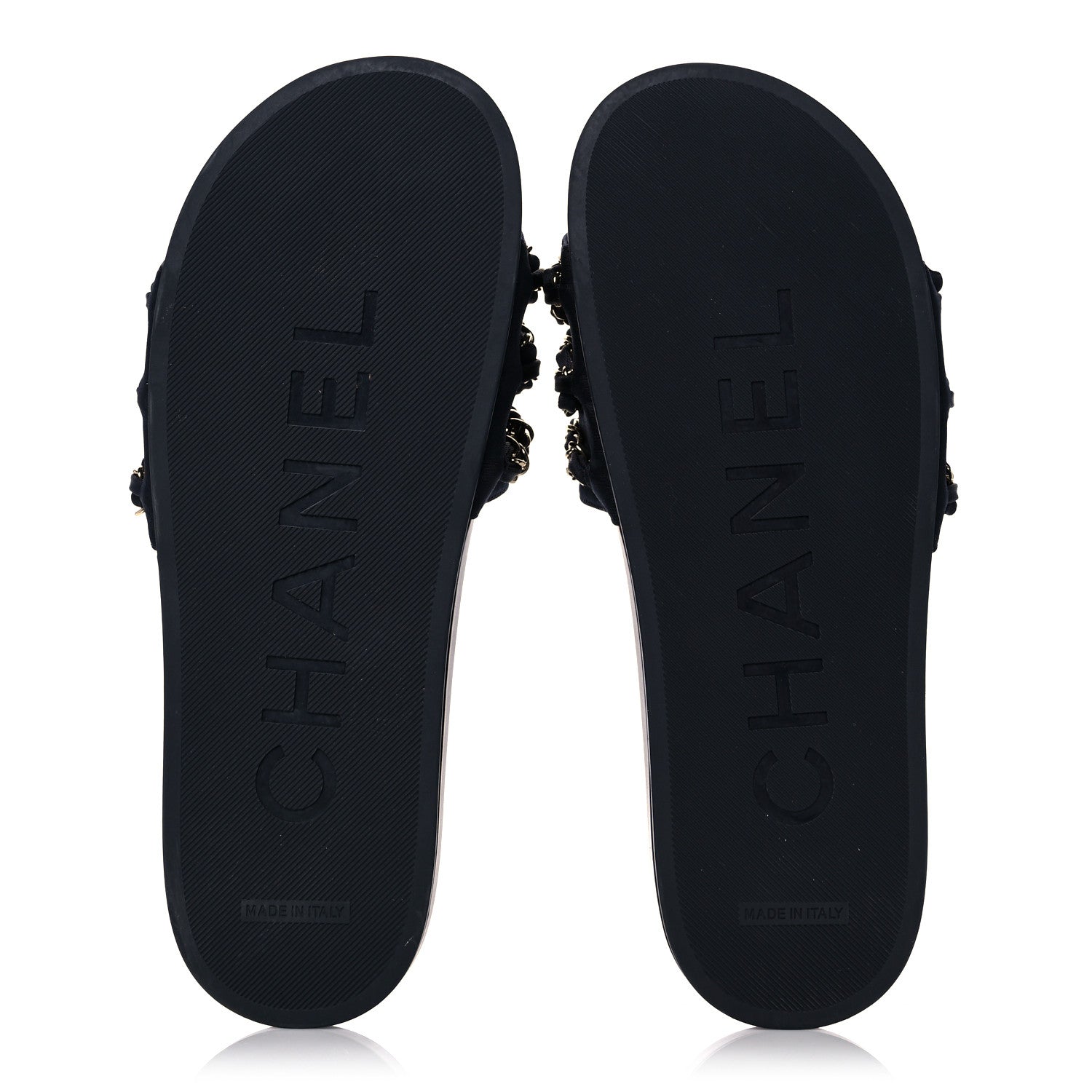 Chanel Satin Canvas Chain Slides Sandals Flats 40 Marine 5 of 10