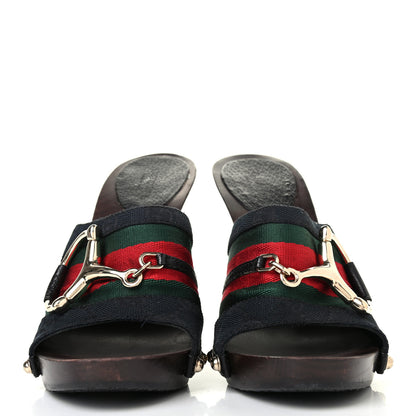 Gucci Monogram Natural Pigskin Web Icon Bit Platform Clog High Heel Slide Sandals 6 Black 2 of 4
