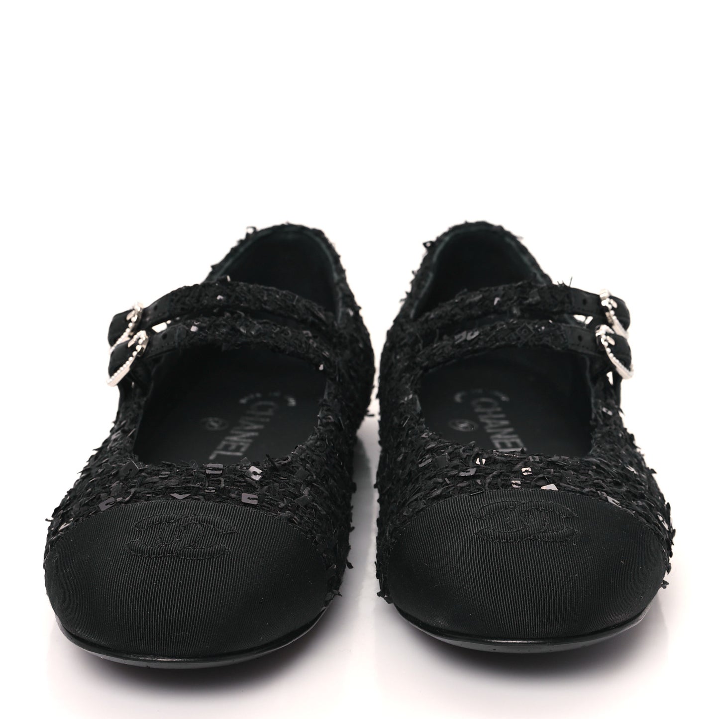 Tweed Sequin Mary Jane Flats 37.5 Black