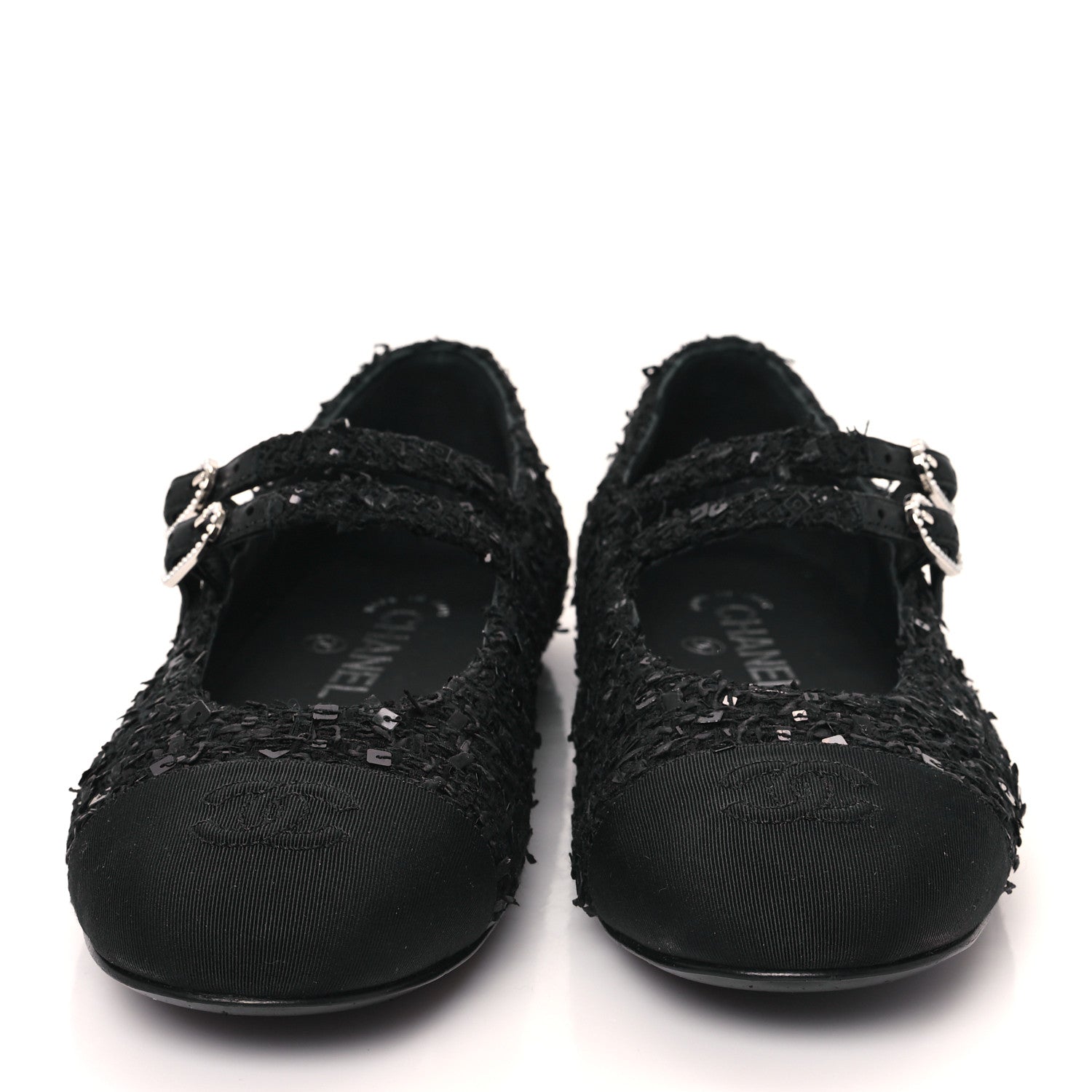 Chanel Tweed Sequin Mary Jane Flats 37.5 Black 3 of 9