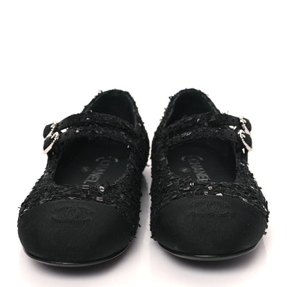 Chanel Tweed Sequin Mary Jane Flats 37.5 Black 3 of 9