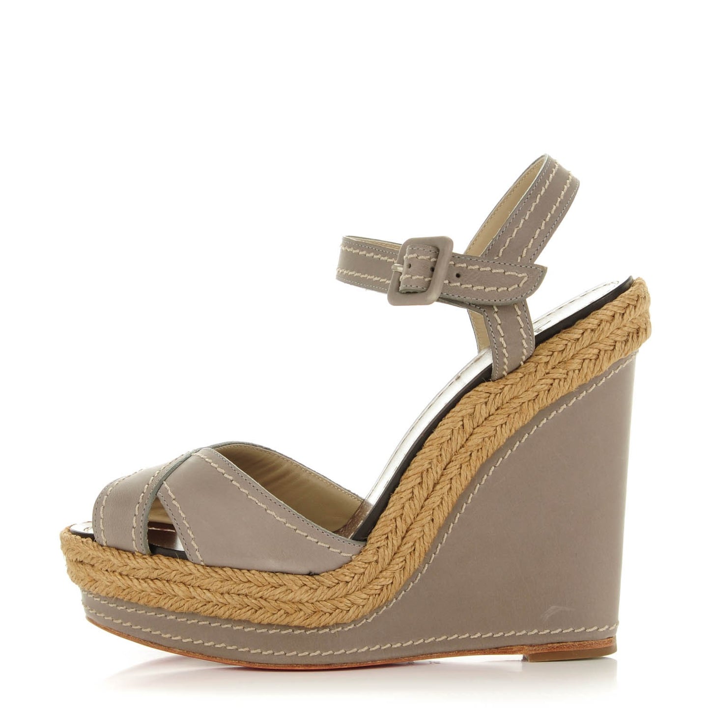 Calfskin Almeria 120 Wedge Sandals 36 Grey Natural