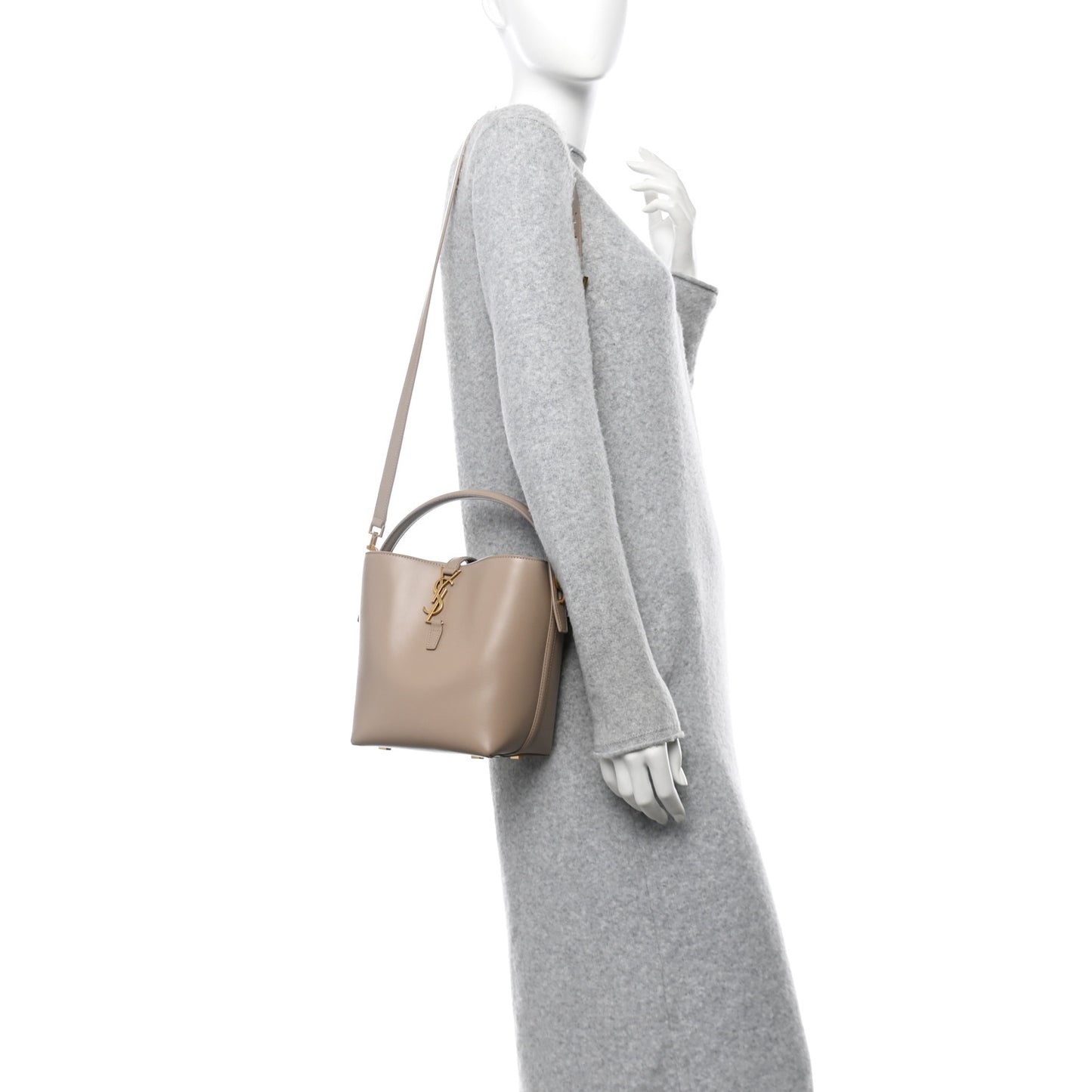 Shiny Calfskin Le 37 Small Bucket Bag Dark Beige