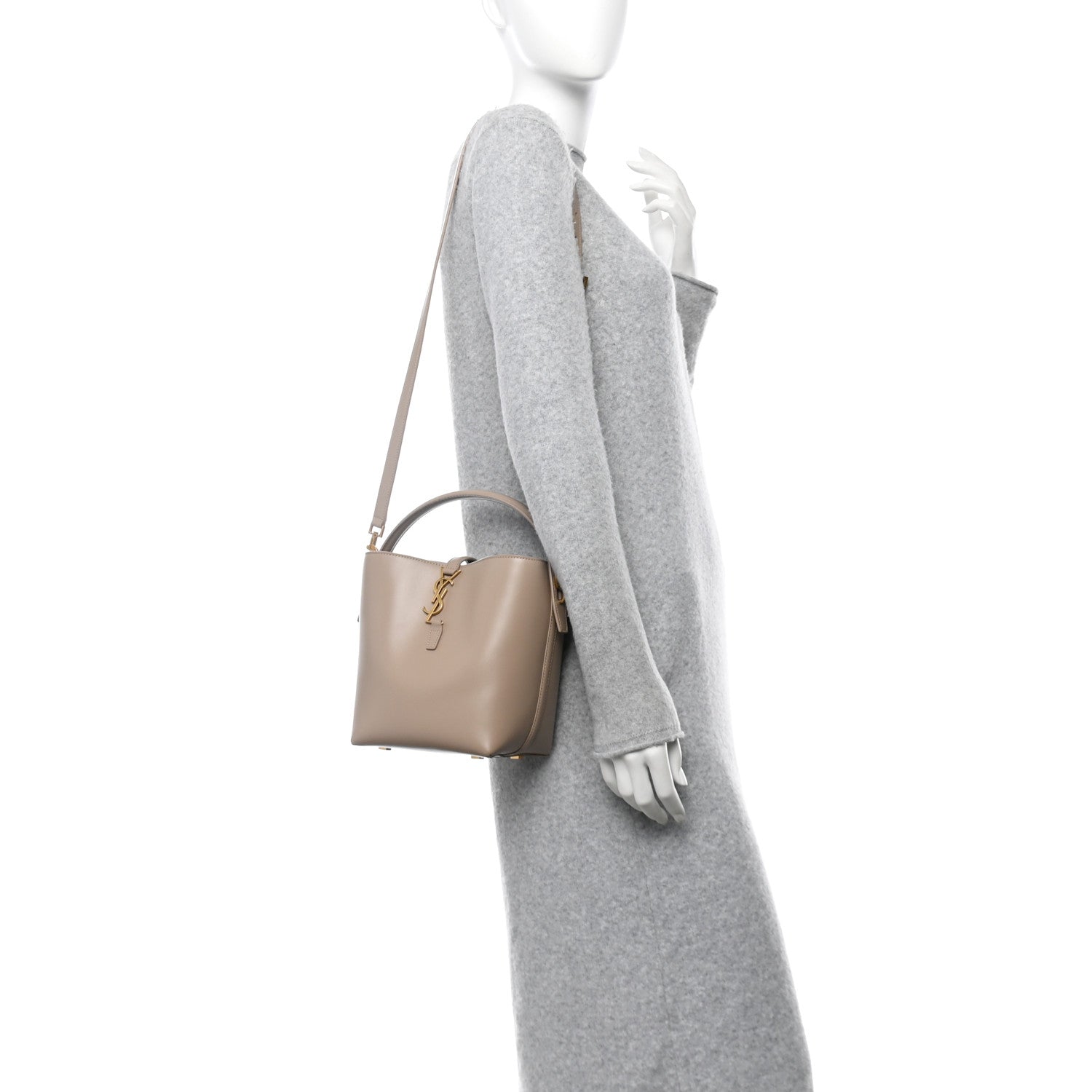 Saint Laurent Shiny Calfskin Le 37 Small Bucket Bag Dark Beige 2 of 11