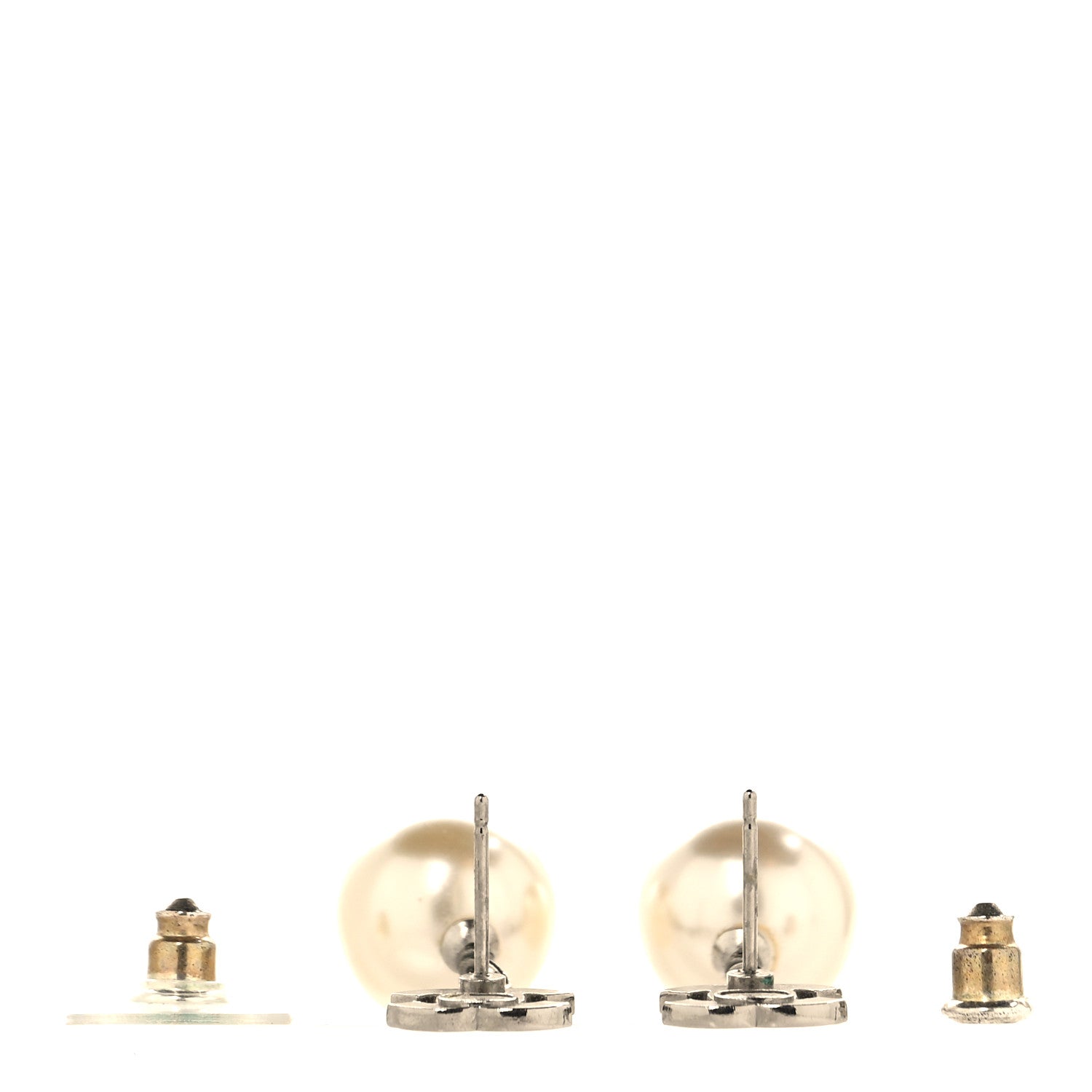 Chanel Crystal Pearl CC Drop Earrings Silver Pearly White 3 of 5