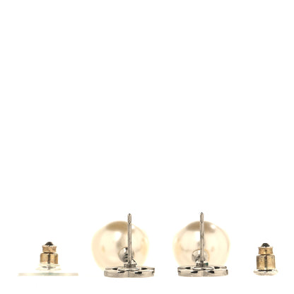 Chanel Crystal Pearl CC Drop Earrings Silver Pearly White 3 of 5