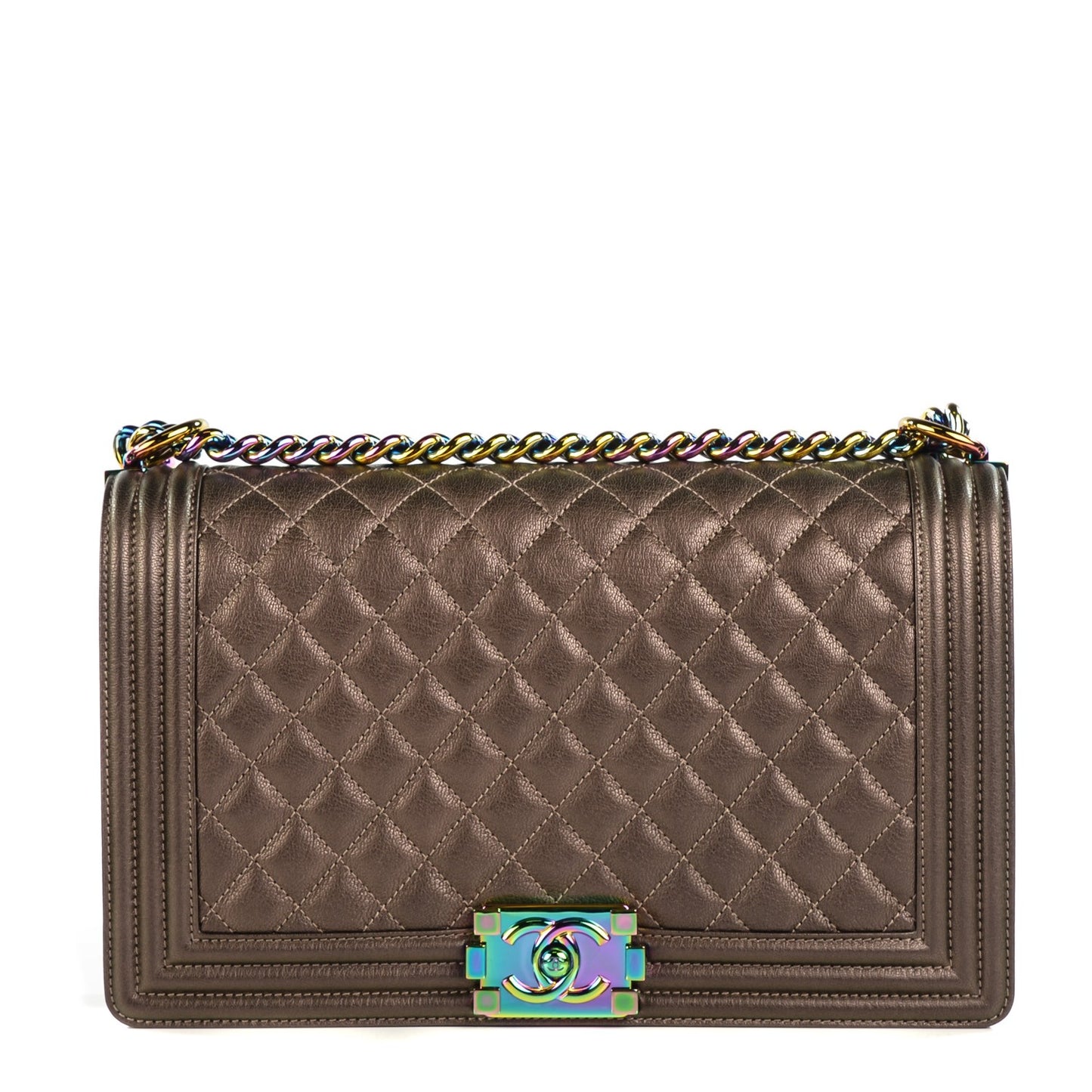Iridescent Goatskin Quilted New Medium Boy Flap Bronze