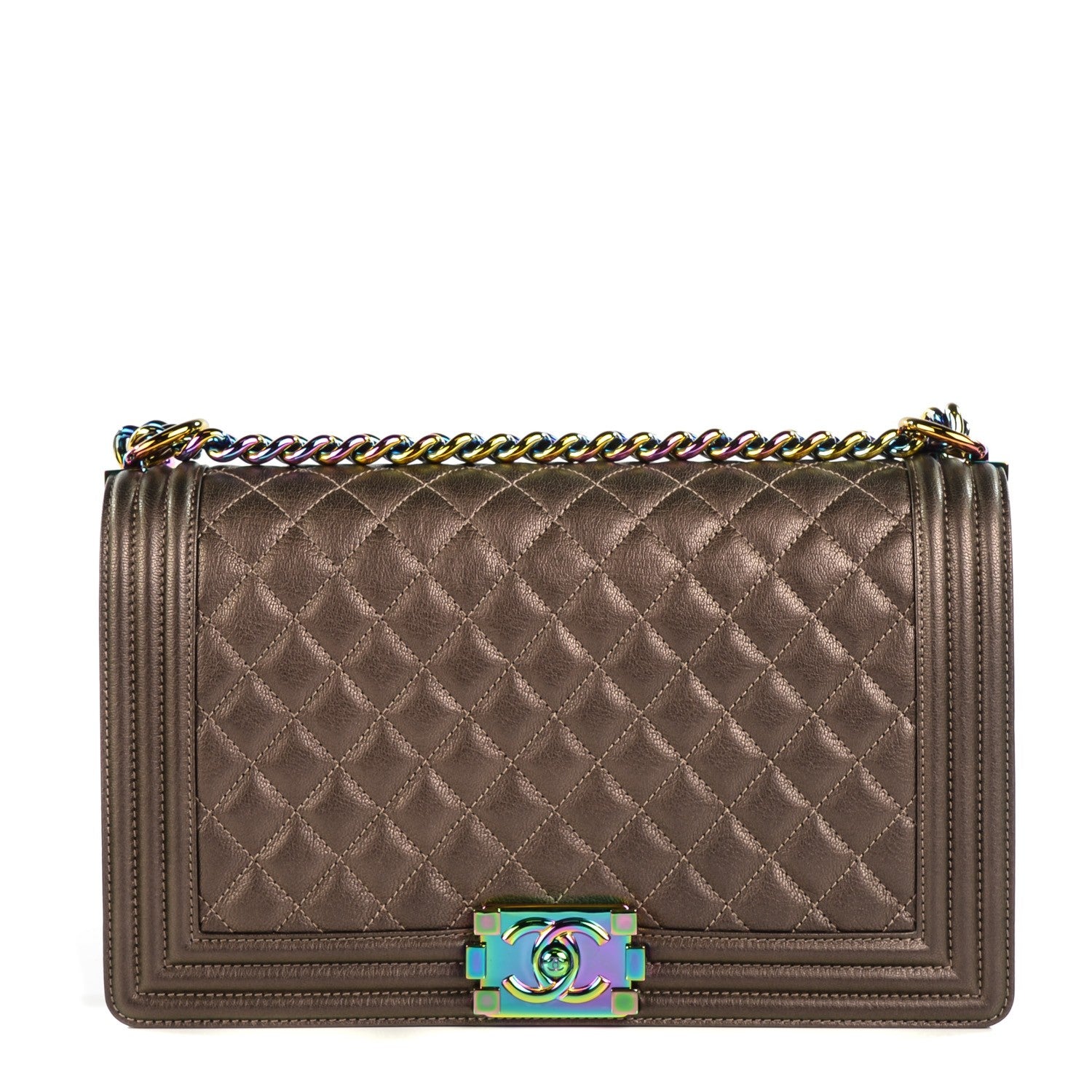 Chanel Iridescent Goatskin Quilted New Medium Boy Flap Bronze 1 of 8