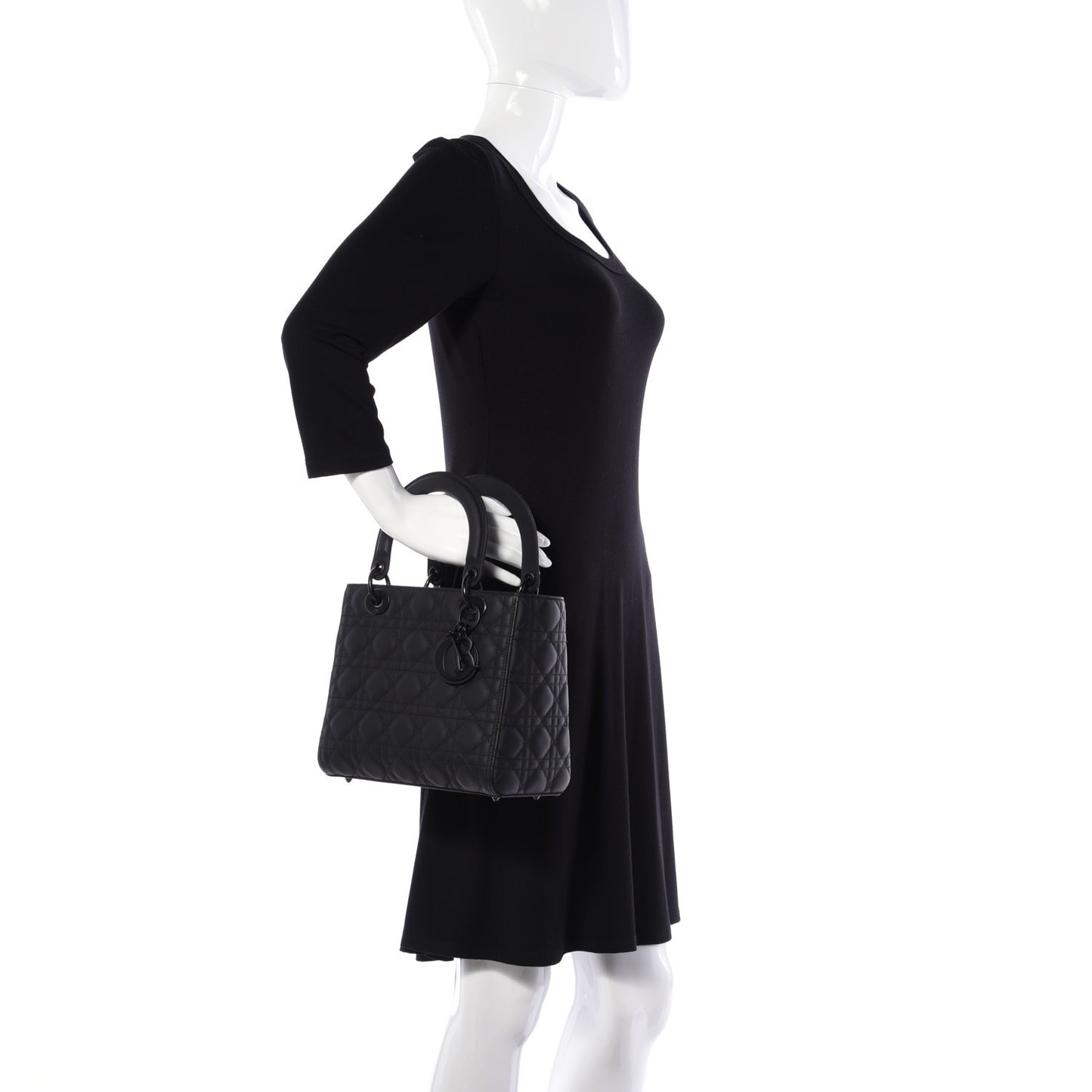 Ultra Matte Calfskin Cannage Medium Lady Dior Black