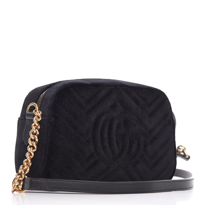 Gucci Velvet Matelasse Small GG Marmont Chain Shoulder Bag Black 3 of 7