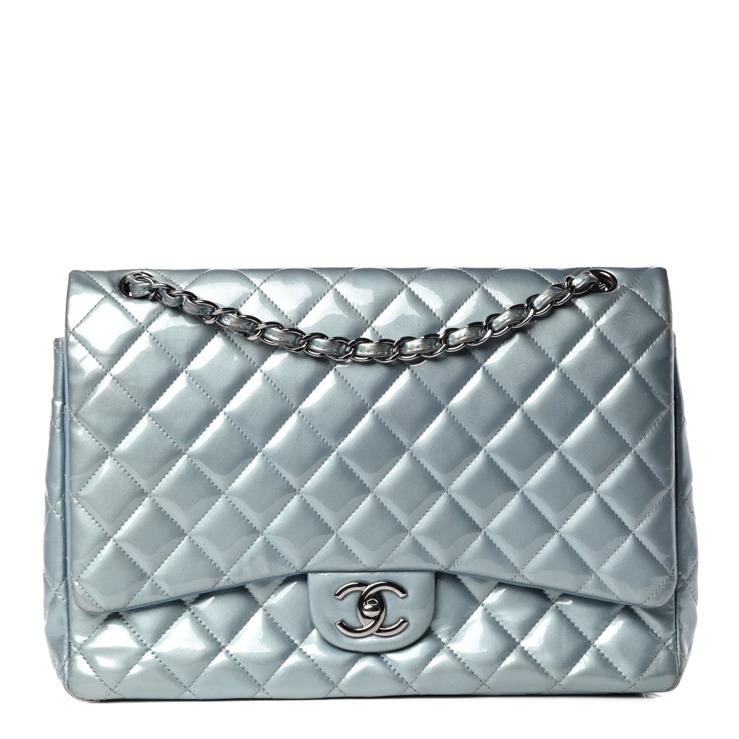 Patent Quilted Maxi Double Flap Light Blue