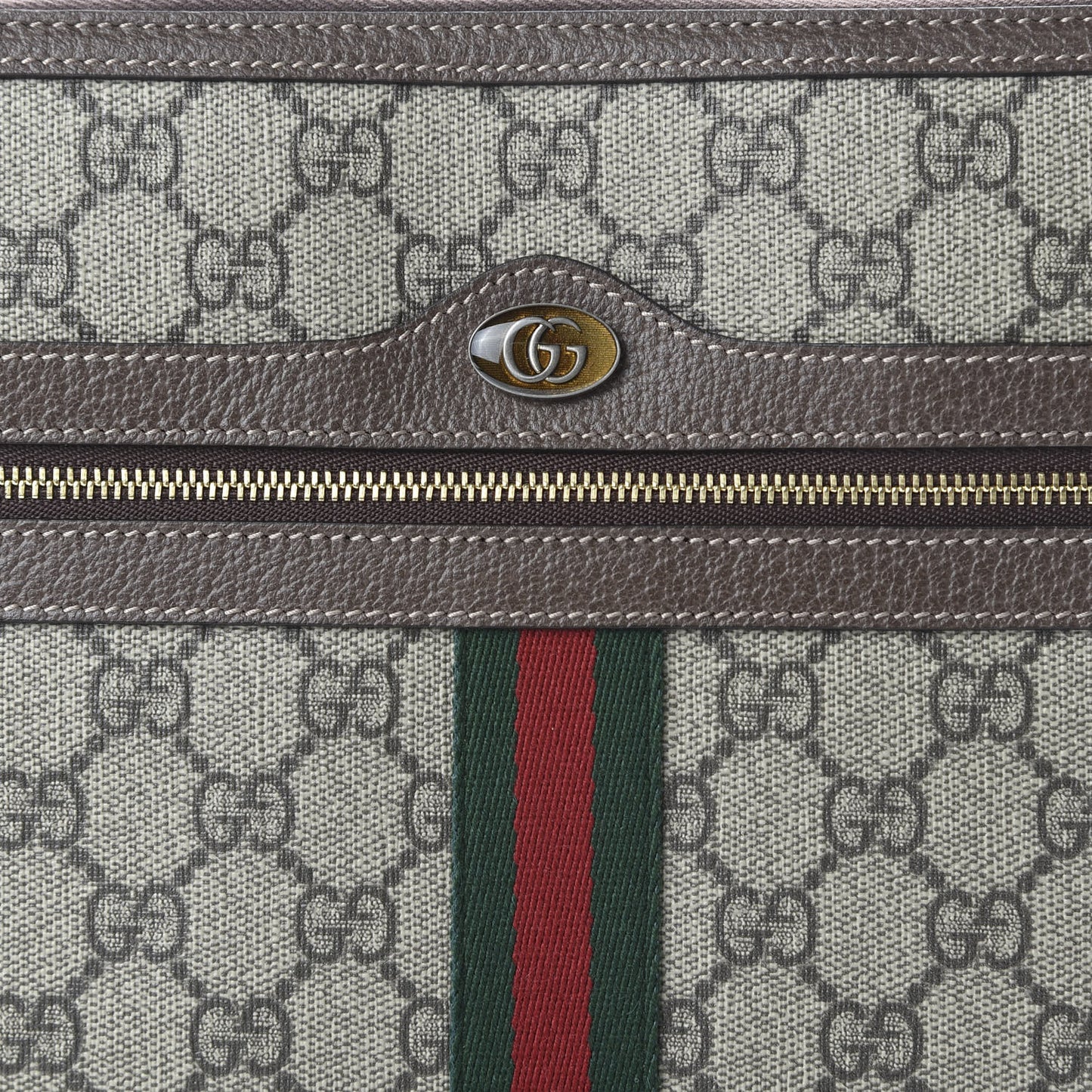 GG Supreme Monogram Large Ophidia Pouch Clutch Brown