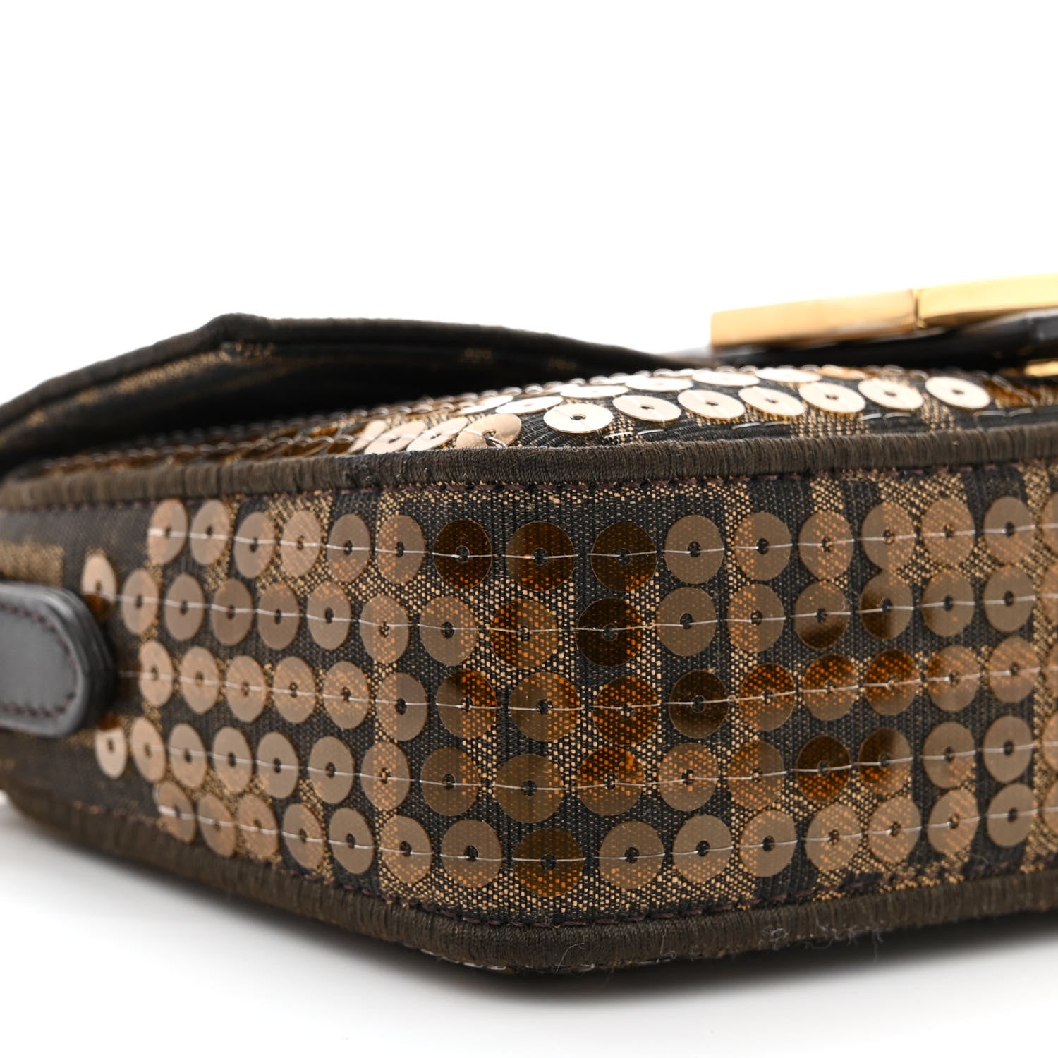 Fendi Fabric Jacquard Paillettes Vitello Seta FF 1974 Mini Baguette Testa di Moro Real Ebano 9 of 10
