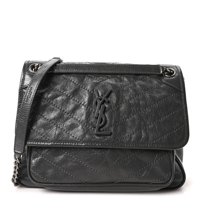Saint Laurent Crinkled Calfskin Matelasse Monogram Medium Niki Chain Satchel Storm 1 of 10