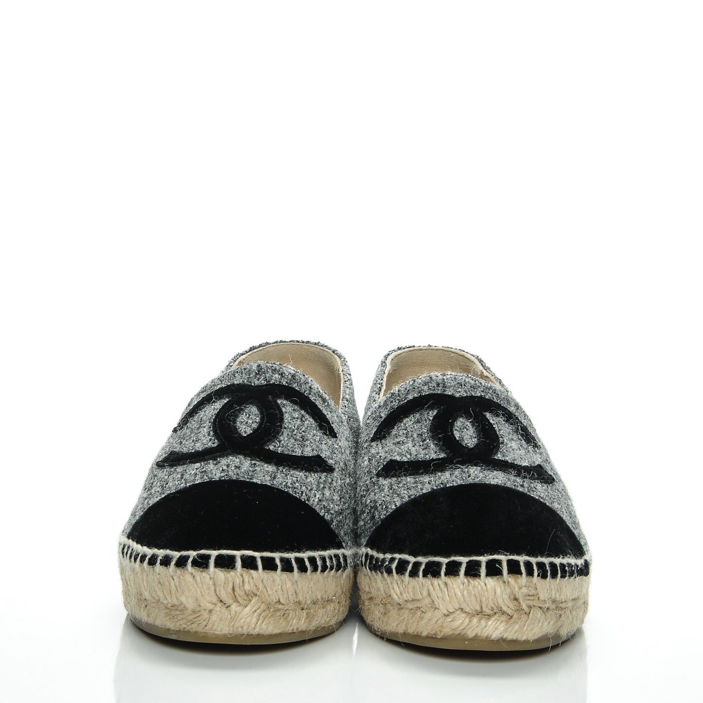 Tweed Velvet CC Espadrilles 37 Grey Black
