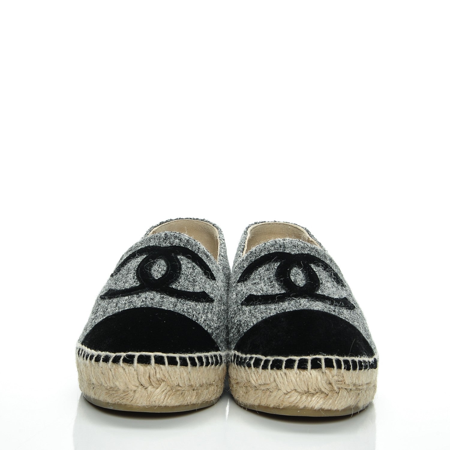 Chanel Tweed Velvet CC Espadrilles 37 Grey Black 2 of 7